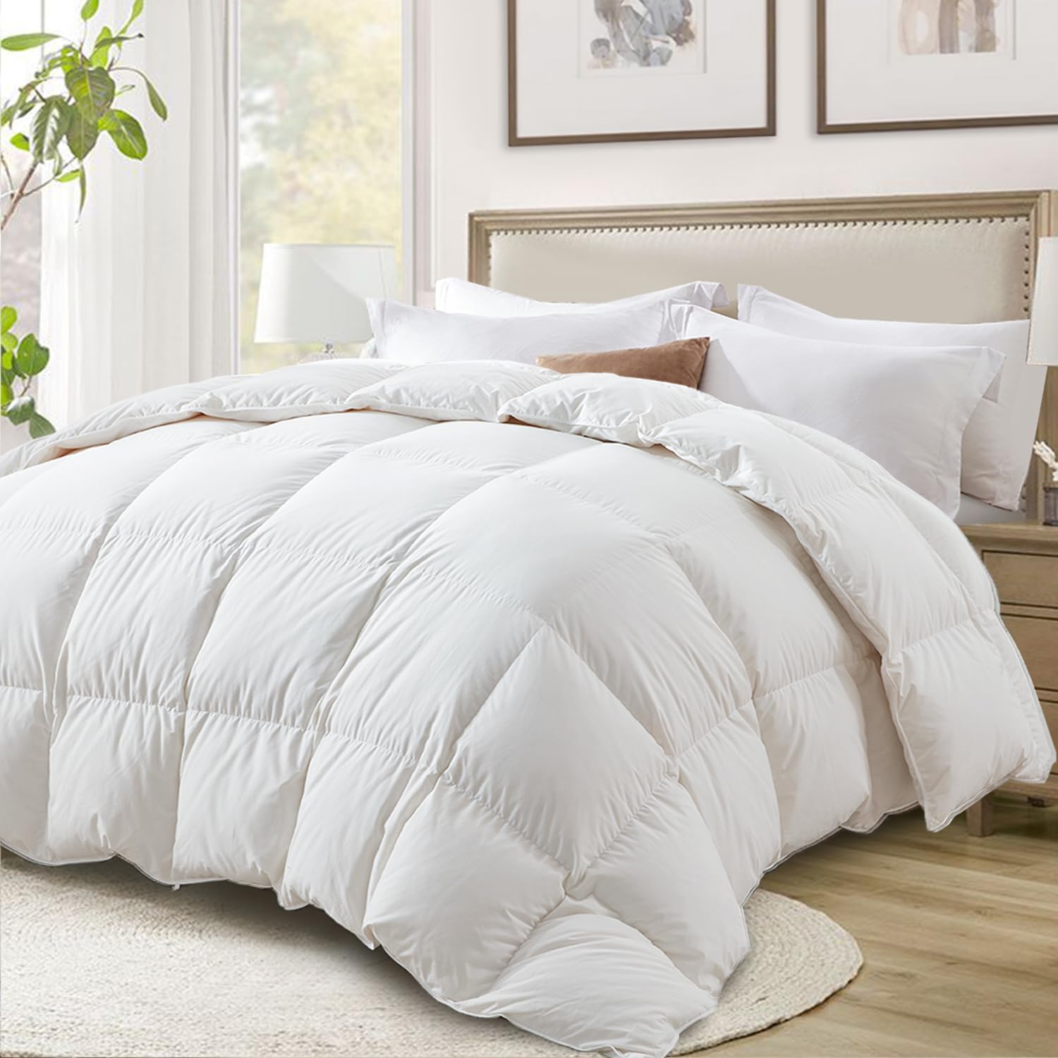Globon Ultra-Soft Down Feather Comforter King Size,Luxurious Hotel Collection Fluffy Duvet Insert For All Season,Noiseless Shell